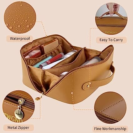 Classy Cosmetic Bag, Portable Leather Makeup Pouch, Waterproof Travel Washbag, Large Opening Makeup Bag, Multifunctional Leather Organizer Bag With Dividers And Handle, Lay Flat Large Opening Makeup Bag Classy Cosmetic Bag, Portable Leather Makeup Pouch, Waterproof Travel Washbag, Large Opening Makeup Bag, Multifunctional Leather Organizer Bag With Dividers And Handle, Lay Flat Large Opening Makeup Bag